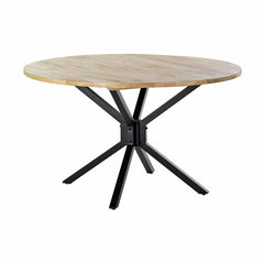 Table de Salle à Manger DKD Home Decor 127 x 127 x 75 cm Naturel Noir Métal Aluminium Bois de manguier